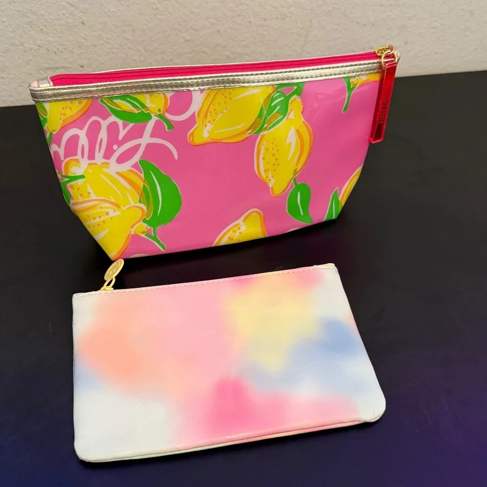 Lilly Pulitzer for Estee Lauder Makeup Bag Pink Lemon & Ipsy Tie‎ Dye Pouch Set